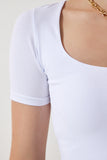Siyah Beyaz Kare Yaka 2'Li Paket Crop Örme T-Shirt AN00172