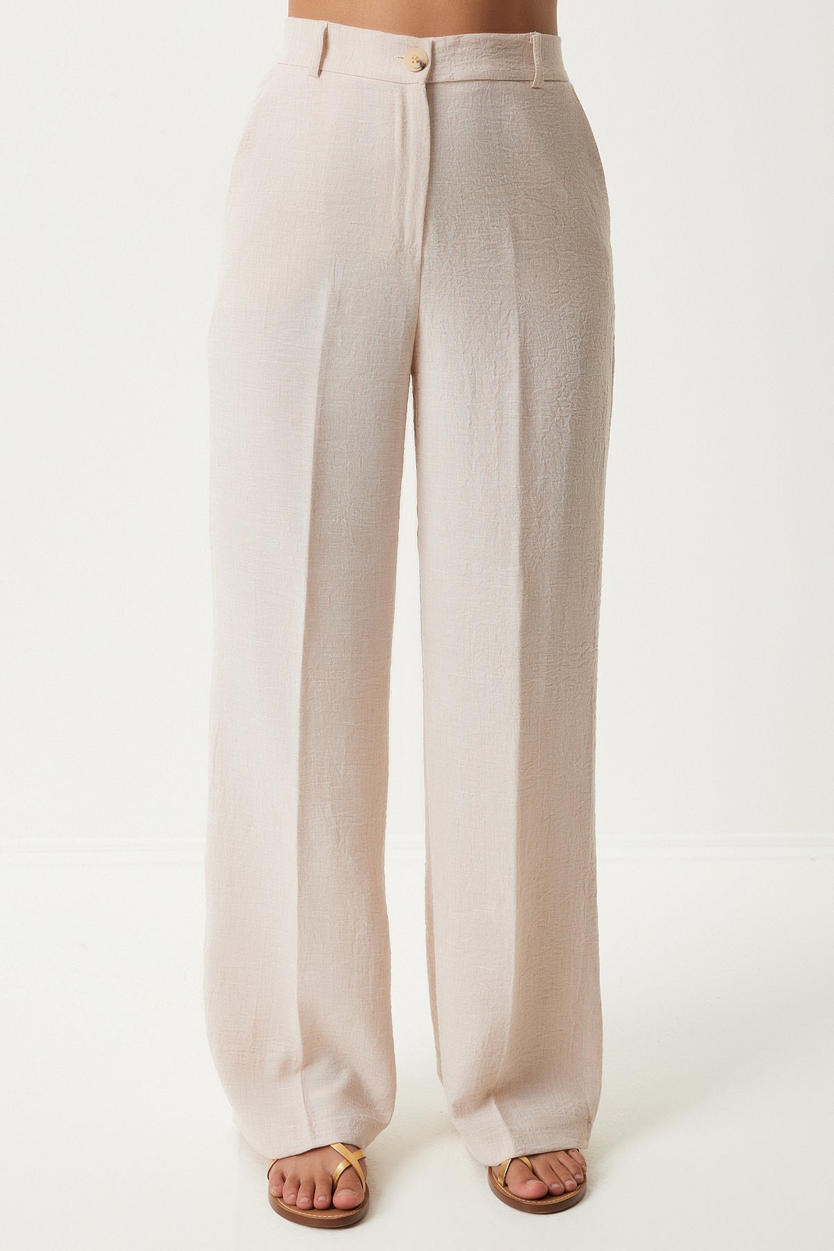Krem Şal Yaka Oversize Yelek Pantolon Takım  FN03230