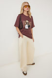 Kahverengi Ayıcık Armalı Pamuklu Oversize Örme T-Shirt CR00464
