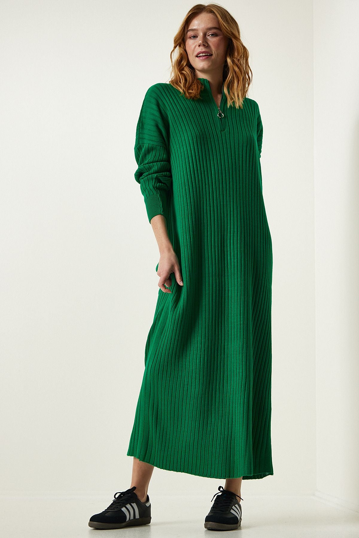 Yeşil Fitilli Oversize Triko Elbise DD01251