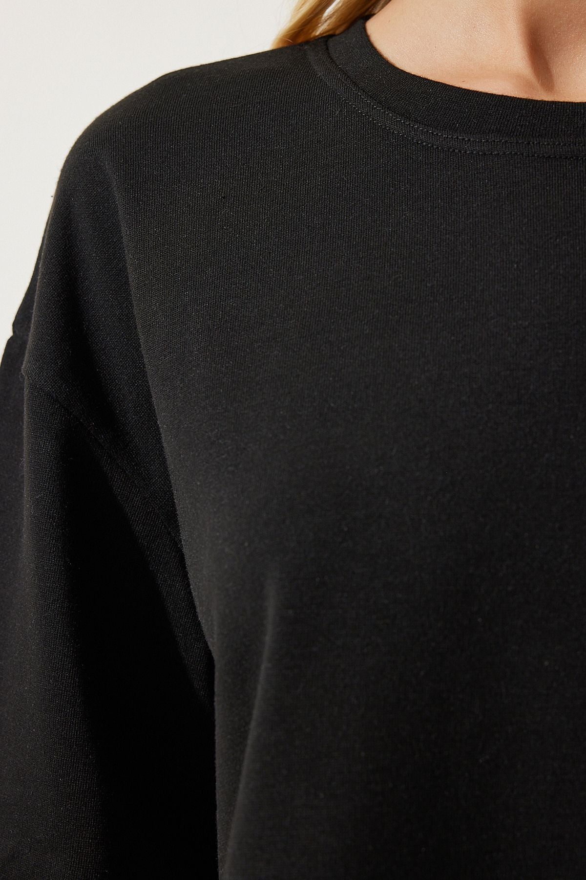Siyah Basic Crop Örme T-Shirt RG00008