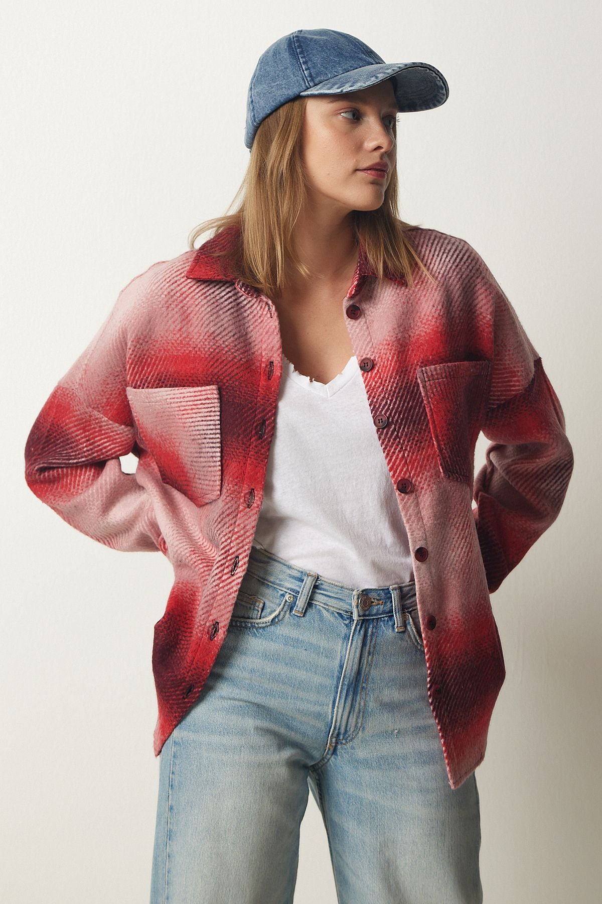 Kırmızı Oduncu Oversize Kaşe Gömlek Ceket TU00035