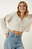 Krem V Yaka Mevsimlik Crop Triko Hırka MC00255