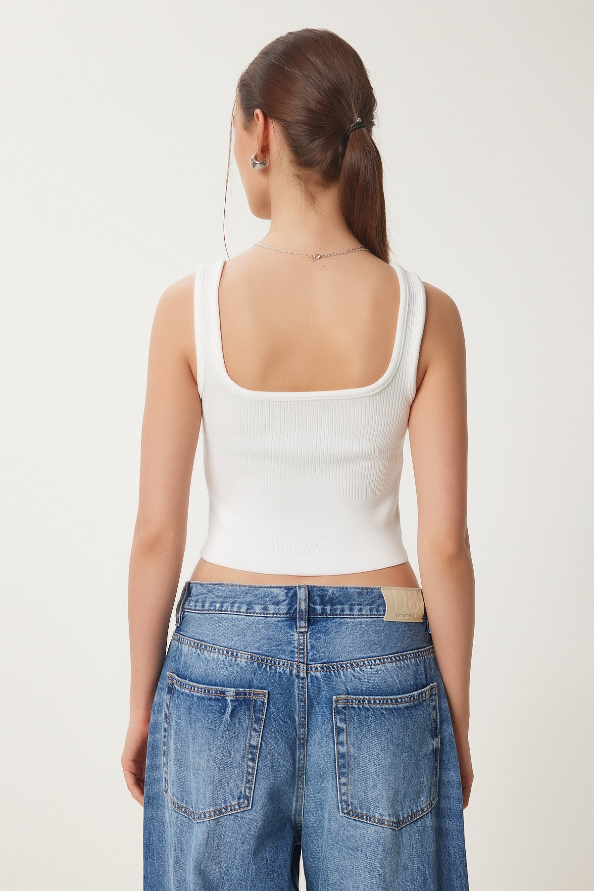 Siyah Beyaz 2'li Paket Fitilli Crop Triko Bluz GA00006