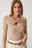 Bisküvi Cut Out Detaylı Fitilli Örme Bluz SF00005