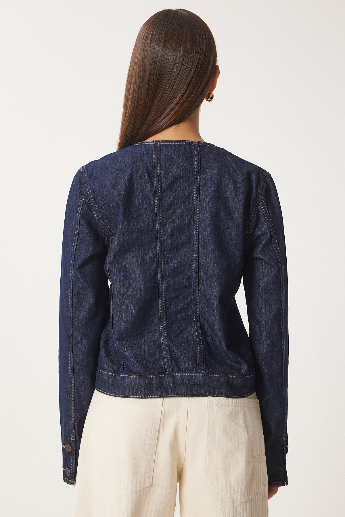Lacivert Bisiklet Yaka Denim Ceket FN03417