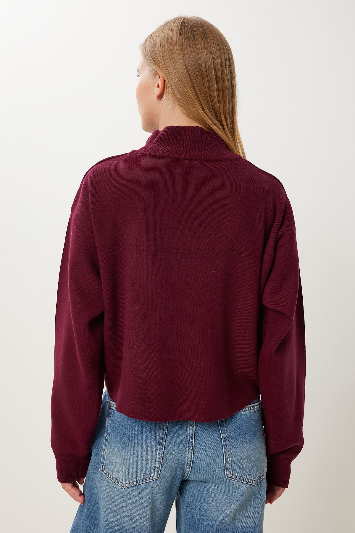 Bordo Kapaklı Cepli Fermuarlı Triko Hırka MX00246