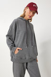 Antrasit Kapüşonlu Sweatshirt Jogger Oversize Örme Eşofman Takımı PYS0027