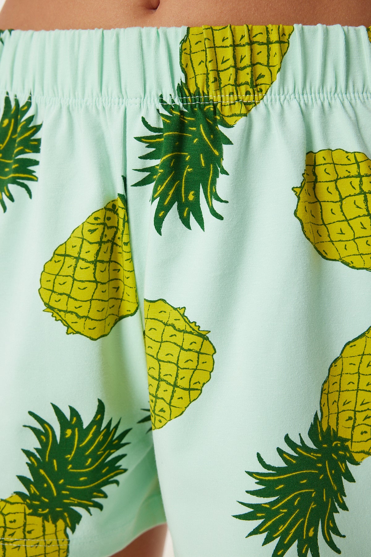 Mint Yeşili Desenli Şortlu Örme Pijama Takımı XE00001