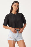 Siyah %100 Pamuk Oversize Crop Örme T-Shirt BP00164