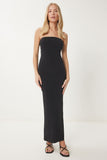 Siyah Straplez Yaka Midi Sandy Elbise UB00347