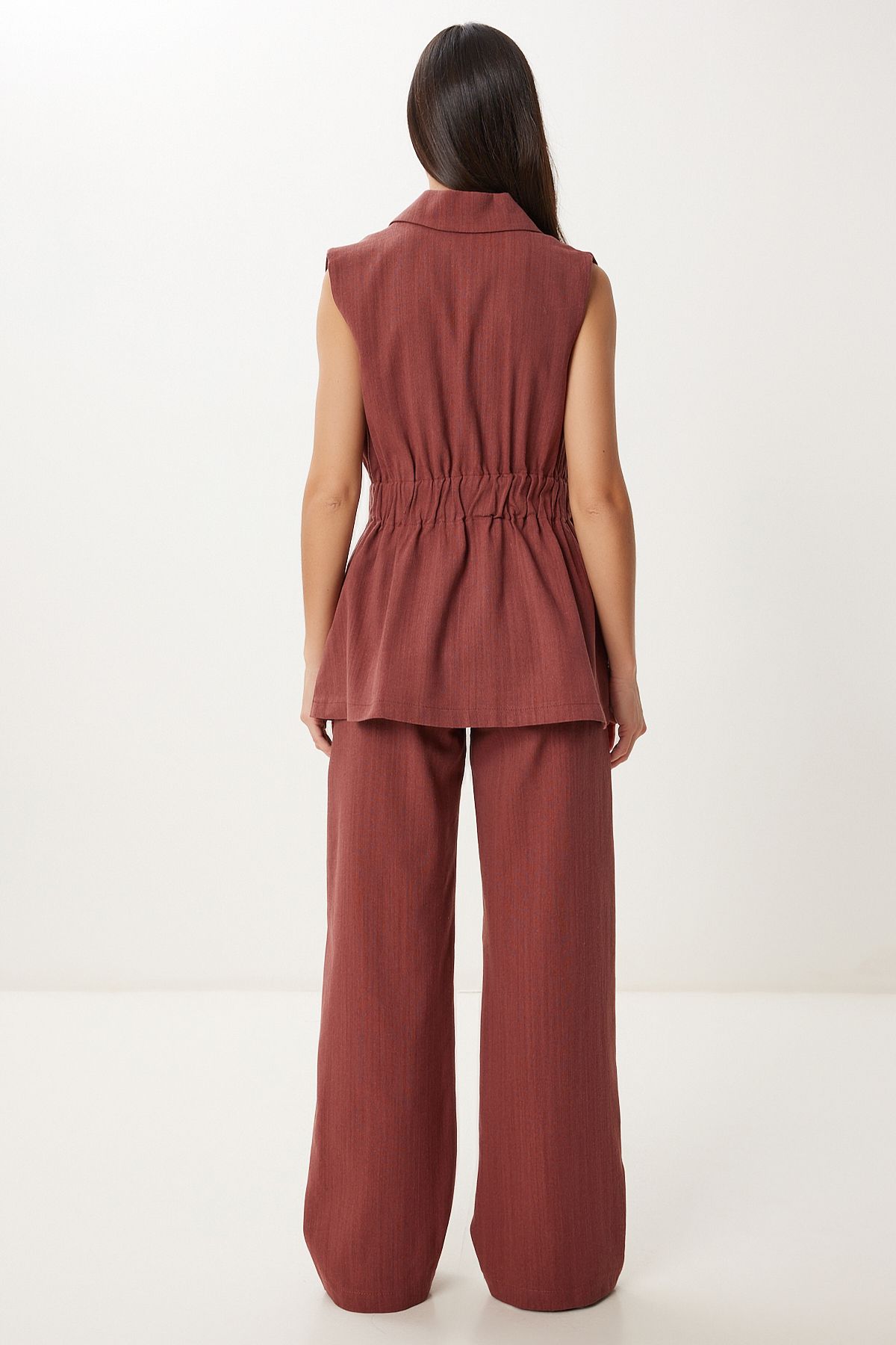 Bordo Keten Yelek Pantolon Takım NO00025