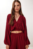 Bordo Dokulu Bluz Pantolon Takım RV00214