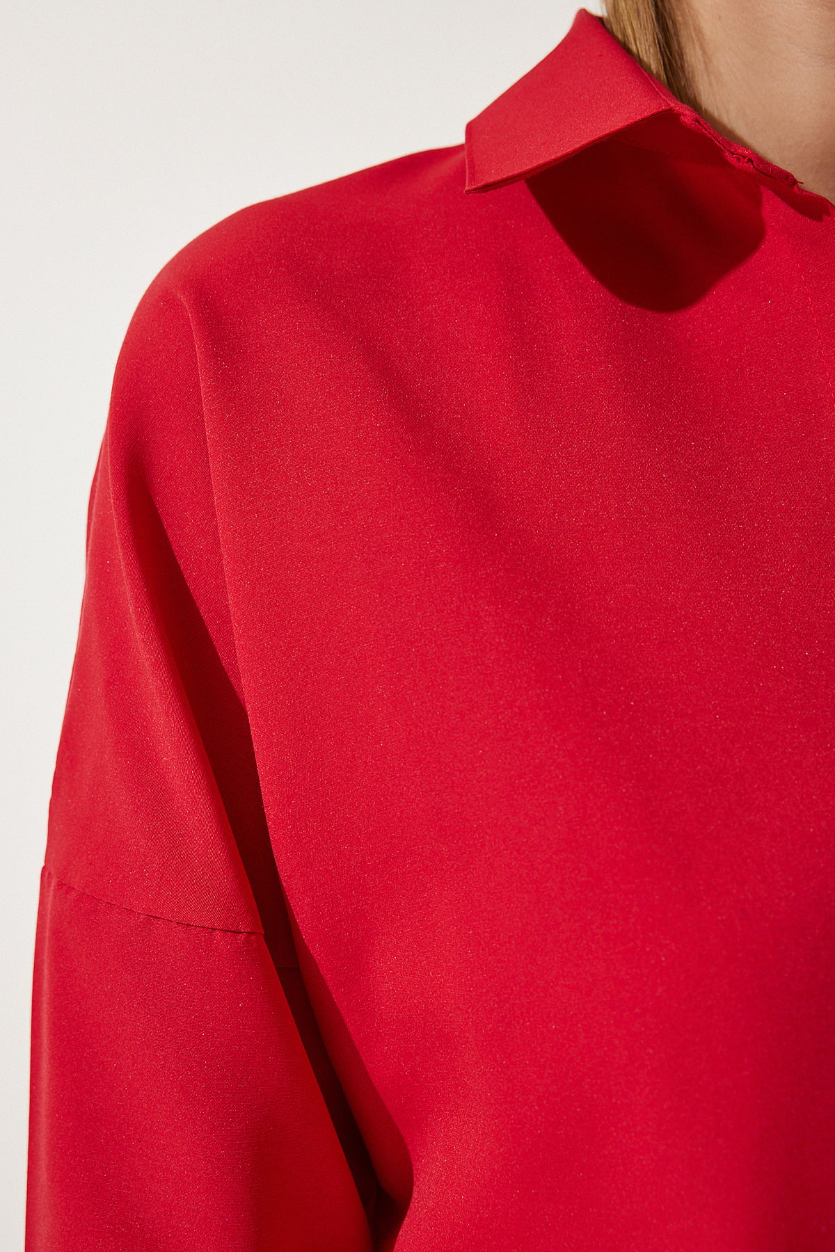 Kırmızı Oversize Uzun Basic Gömlek  DD00842