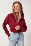 Bordo Kapüşonlu Şardonlu Fermuarlı Sweatshirt OW00051