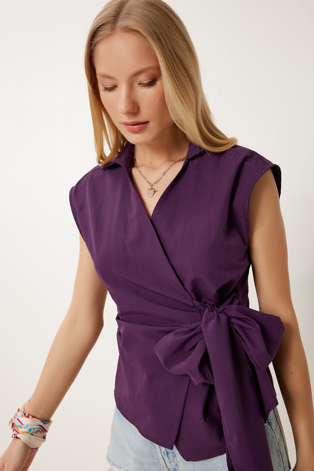 Mürdüm Gömlek Yaka Anvelop Poplin Bluz HF00467