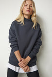 Antrasit Dik Yaka Basic Şardonlu Sweatshirt UB00166