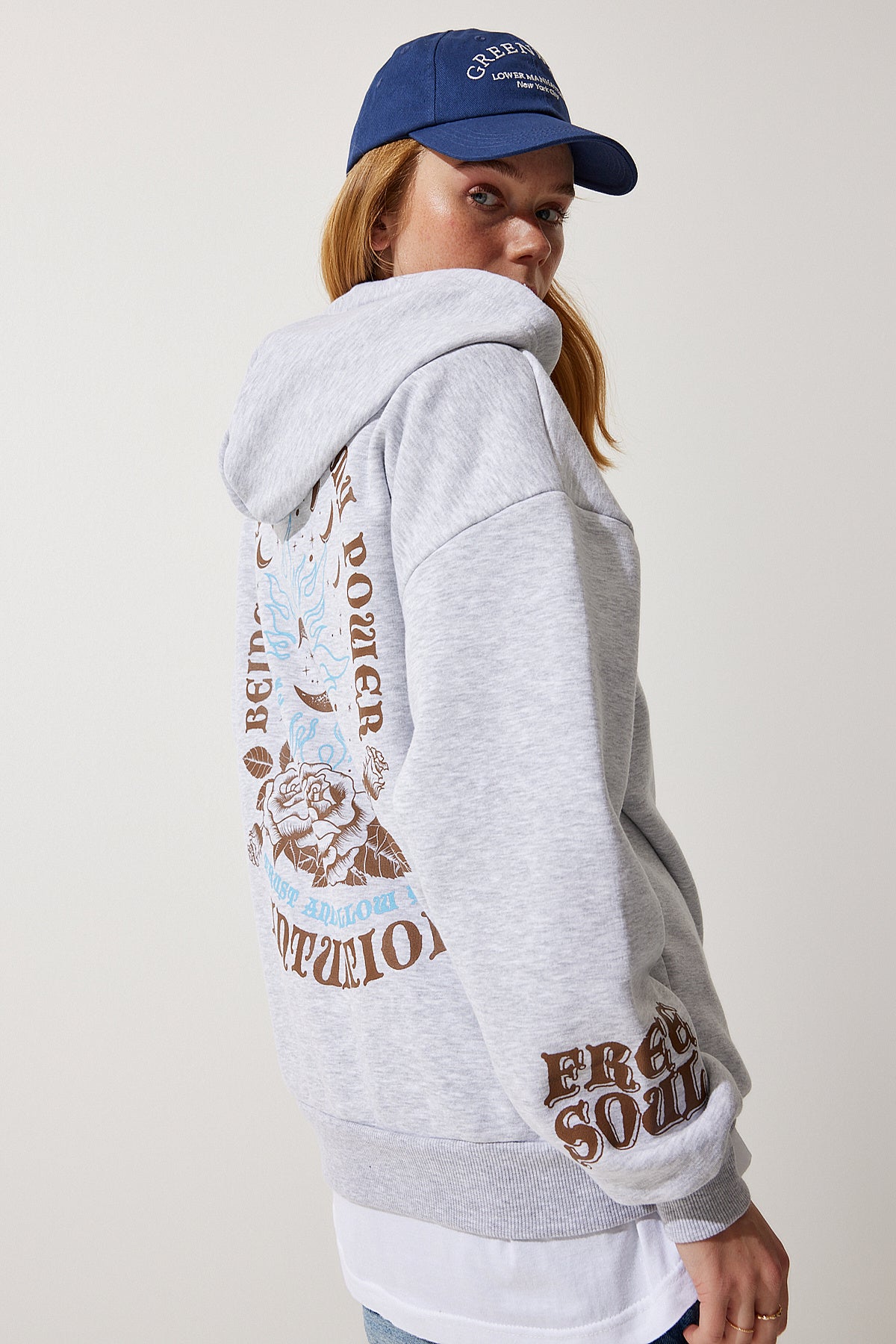Gri Kapüşonlu Şardonlu Örme Sweatshirt UB00251