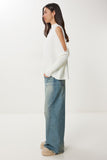 Ekru Cut Out Detaylı Oversize Triko Kazak AS00015