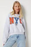 Gri Sloganlı Armalı Şardonlu Örme Sweatshirt MP00028