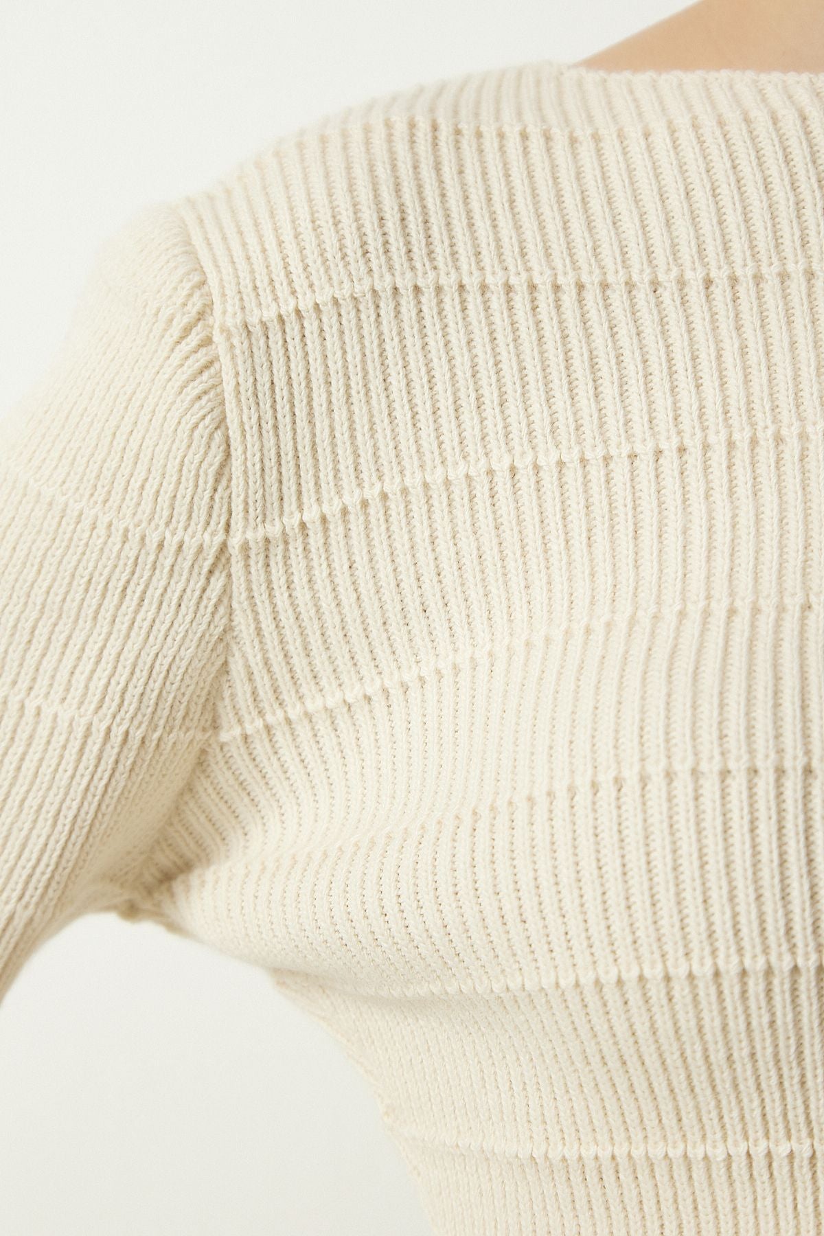 Krem Fitilli Crop Triko Kazak Etek Takım YY00190
