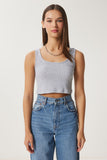 Gri Melanj Askılı Fitilli Crop Örme Bluz GT00030