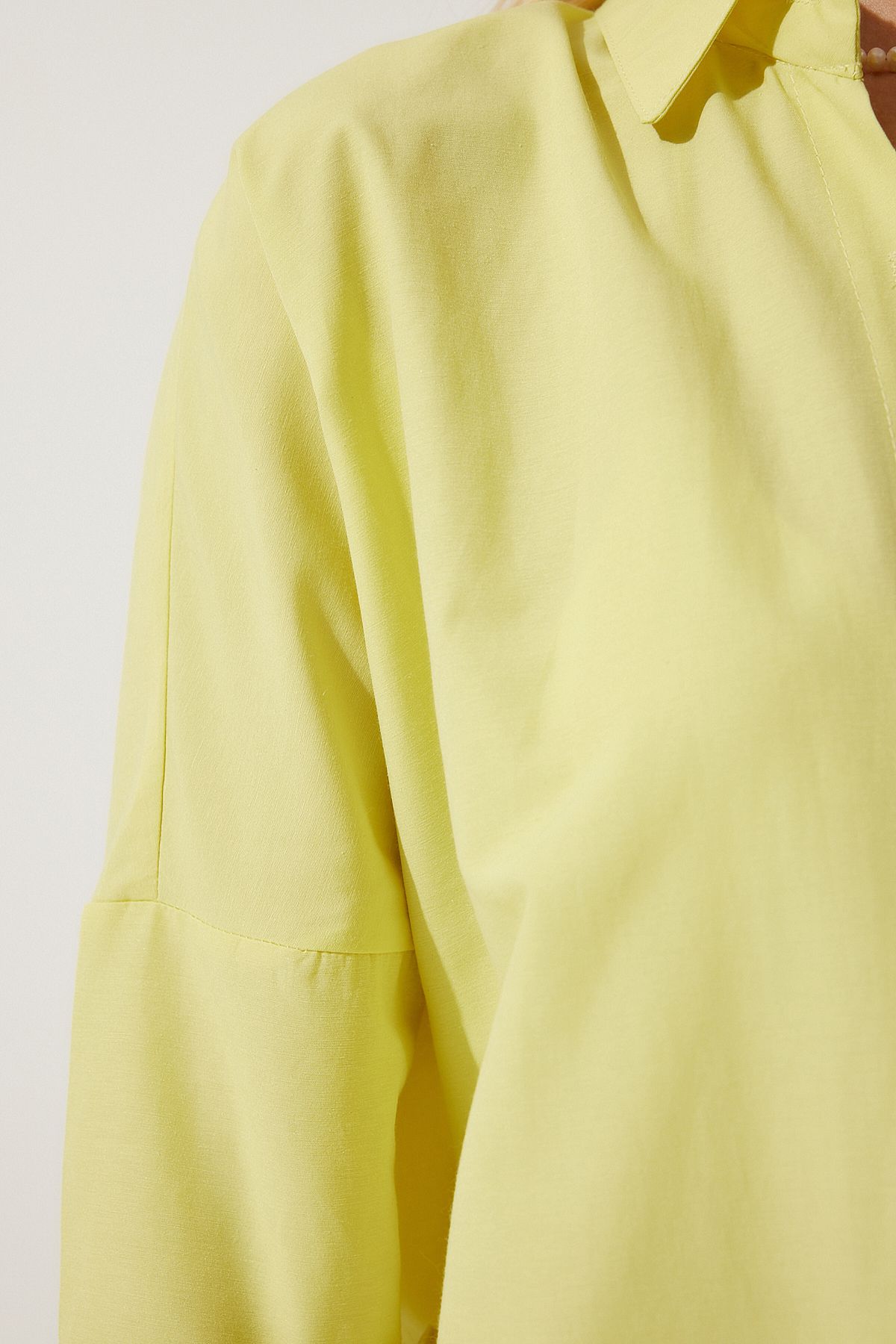 Açık Sarı Oversize Uzun Basic Gömlek  DD00842