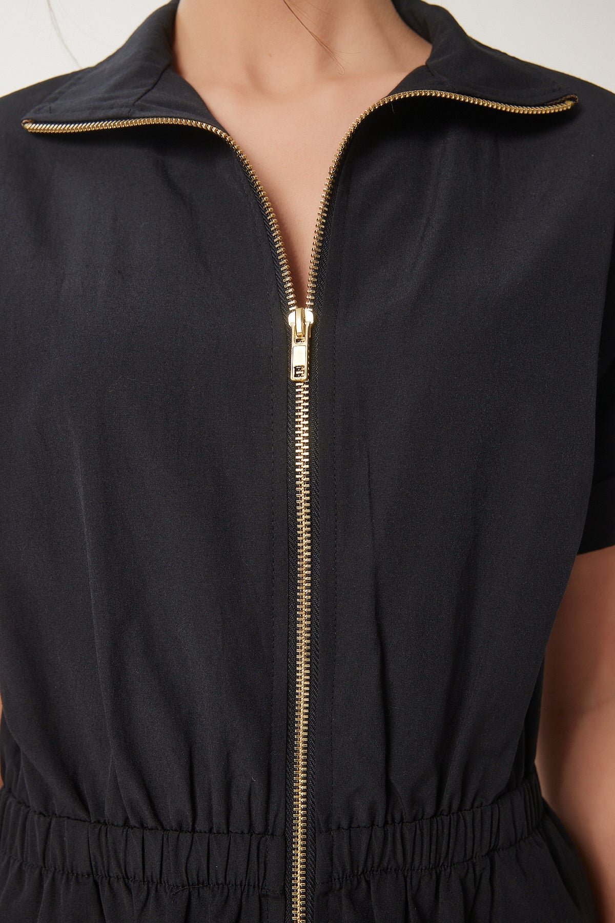 Siyah Fermuarlı Midi Poplin Elbise UB00375