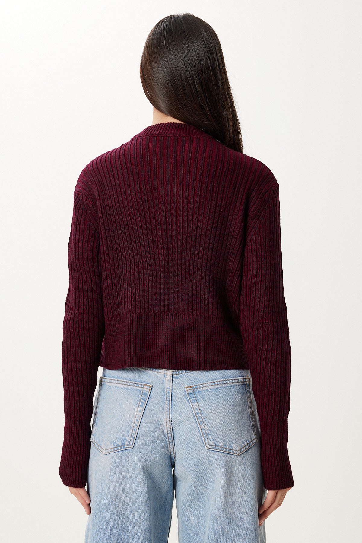 Bordo Dik Yaka Fermuarlı Triko Hırka YY00249