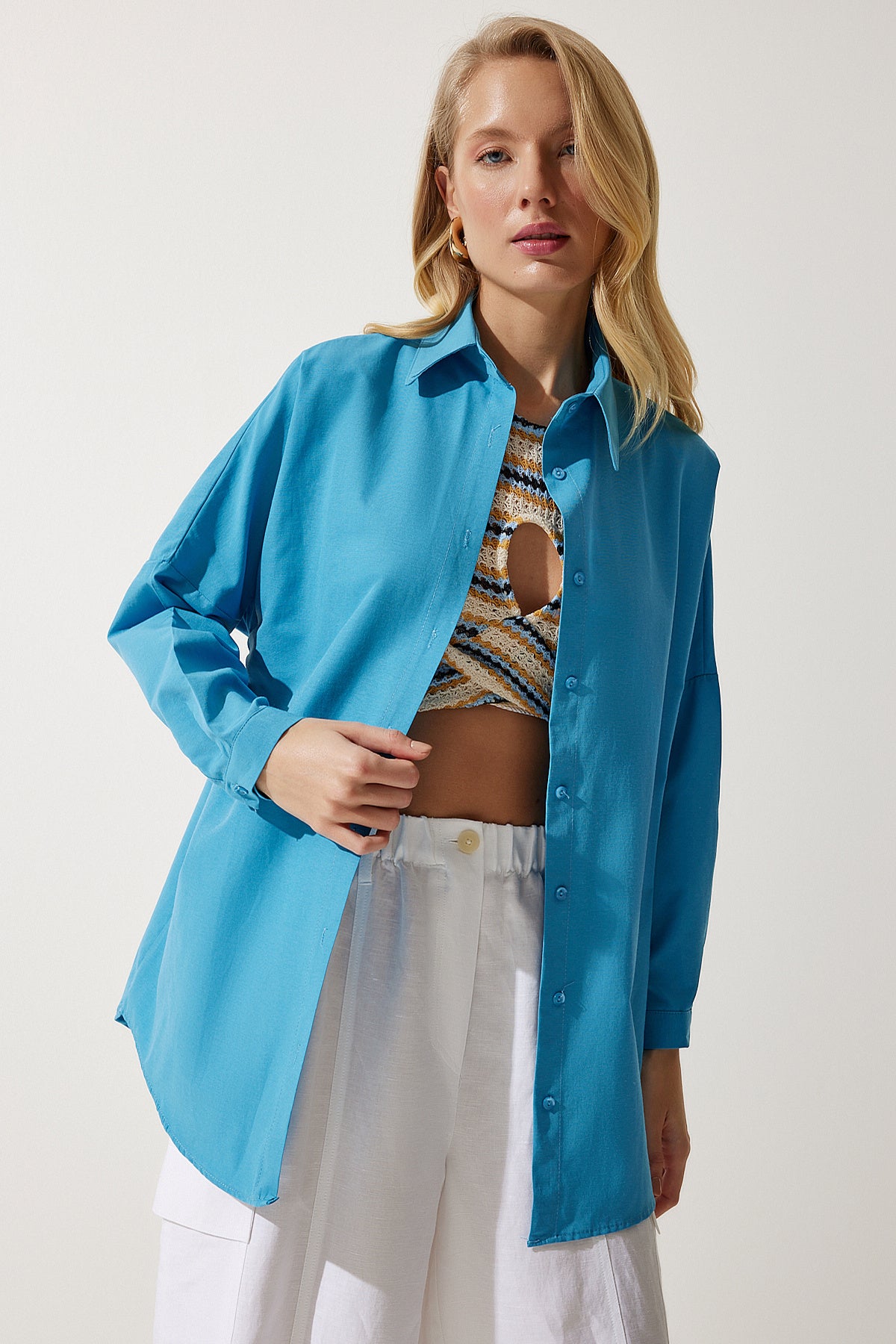 Mavi Oversize Uzun Basic Gömlek DD00842