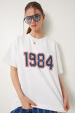 Ekru Oversize Baskılı Örme T-Shirt ZV00280