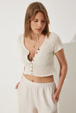 Krem Ajurlu Crop Triko Hırka BV00119
