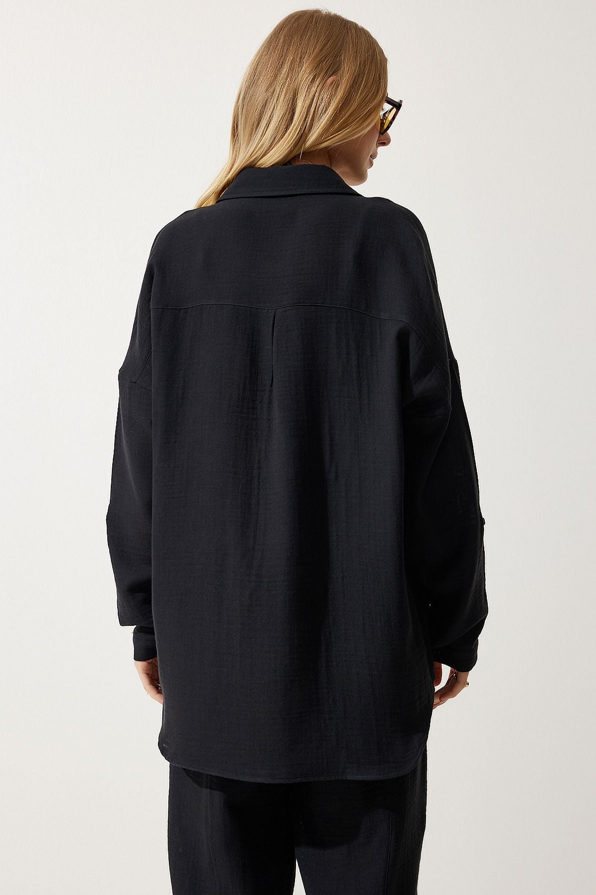 Siyah Oversize Müslin Gömlek Pantolon Takım TO00128