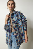 Açık Mavi Desenli Oversize Kaşe Oduncu Gömlek TU00034