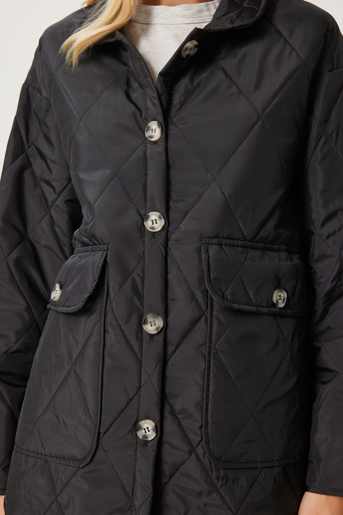 Siyah Cepli Oversize Kapitone Mont FO00001