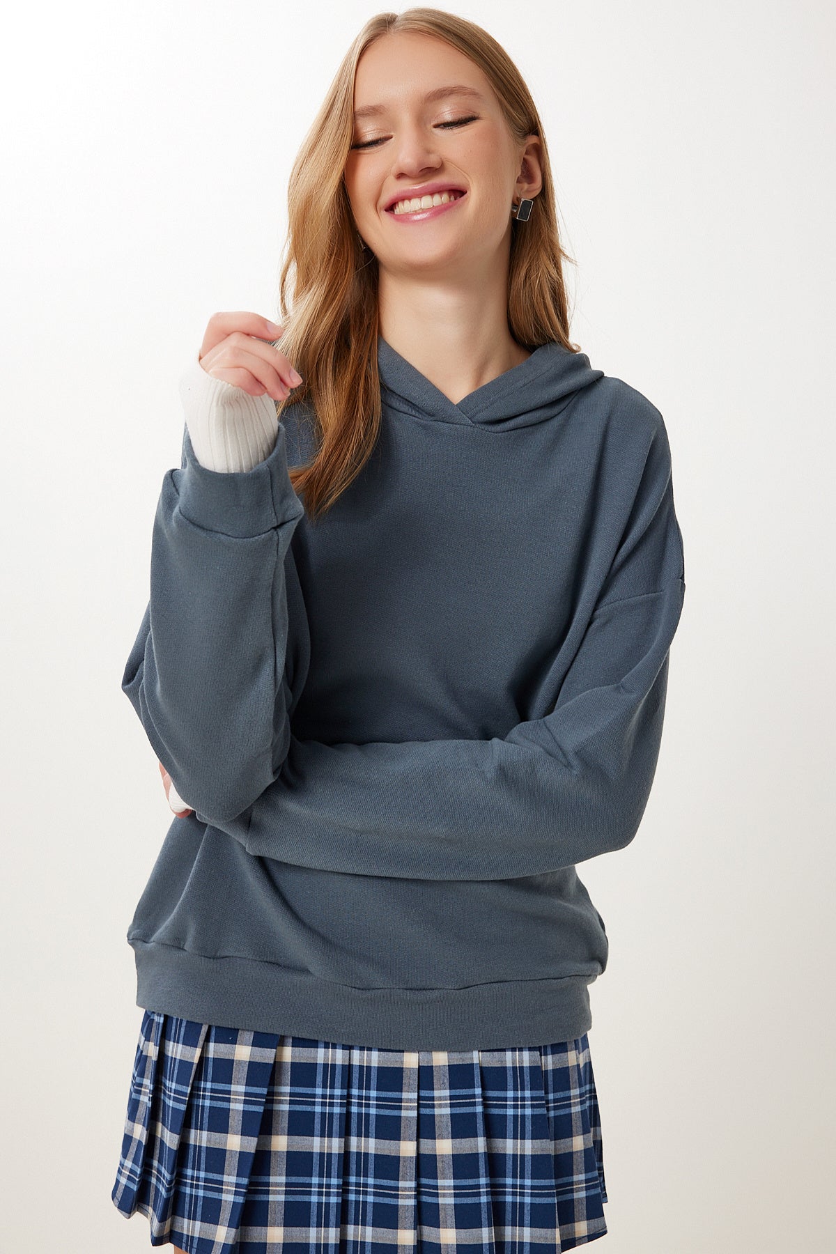 Füme Kapüşonlu Örme Sweatshirt UB00456