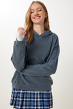 Füme Kapüşonlu Örme Sweatshirt UB00456