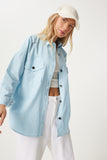 Gök Mavi Cepli Oversize Gabardin Gömlek Ceket DX00017