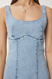 Orta Mavi Fermuarlı Askılı Midi Denim Elbise OK00061