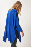 Mavi Yandan Yırtmaçlı Oversize Panço Kazak YY00005