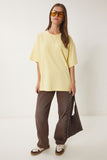 Sarı Basic Oversize Örme T-Shirt HW00007