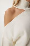 Ekru Balıkçı Yaka Cut Out Detaylı Triko Kazak NF00083