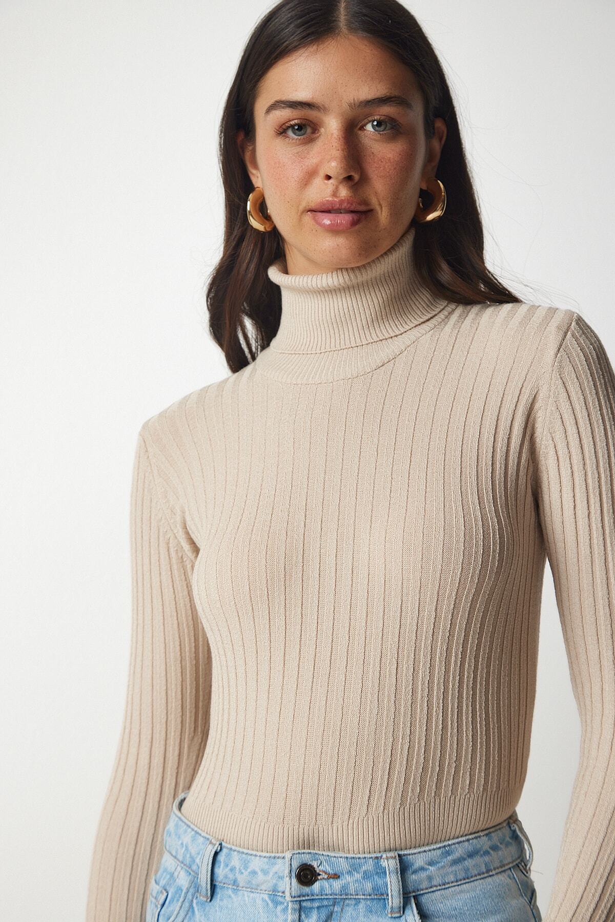 Latte Balıkçı Yaka Fitilli Basic Kazak bv00095