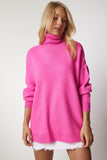 Pembe Balıkçı Yaka Oversize Triko Kazak BV00084