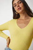Sarı V Yaka Fitilli Basic Bluz BV00096