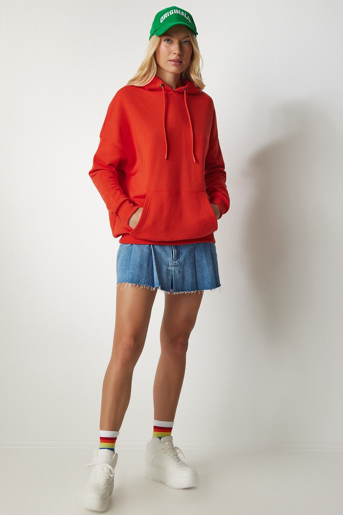 Oranj Kapüşonlu Şardonlu Basic Sweatshirt SM00153