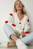 Kemik Çilek Motifli Oversize Triko Hırka PF00008