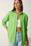 Orta Yeşil Oversize Uzun Basic Gömlek  DD00842