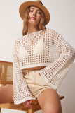 Krem Ajurlu Crop Triko Bluz YY00151