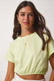 Açık Yeşil Beli Elastik Crop T-Shirt UB00083